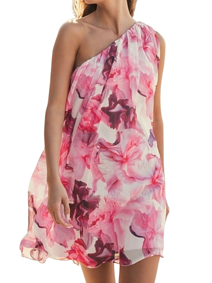 Mac Duggal Floral Print One-Shoulder Mini Dress Womens Size 0